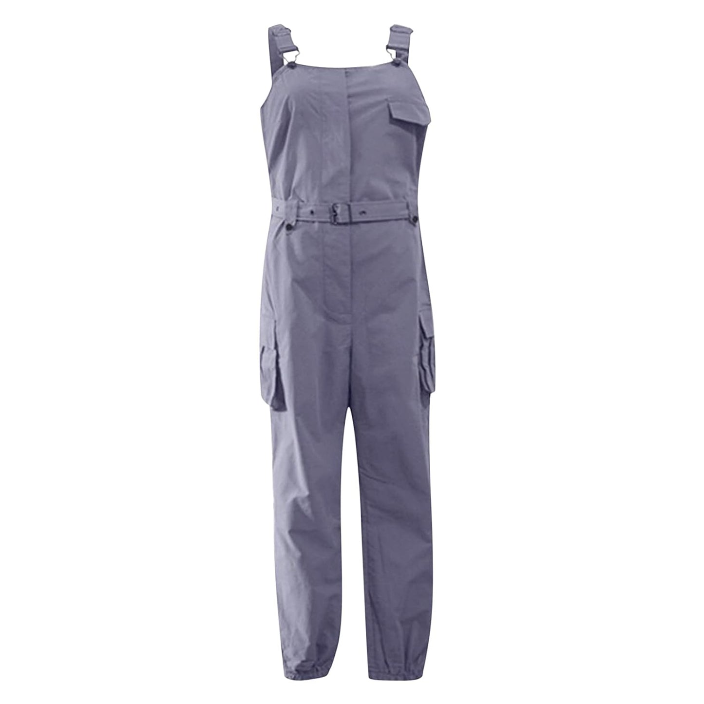 Women'S Summer Adjustable Straps Sleeveless Jumpsuits Solid Color Strapless Belted Pants Pocket Romper
