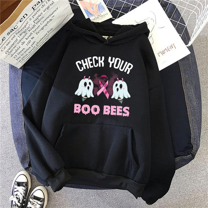 Pink Ribbon Breast Cancer Hoodie Sweatshirts for Women Casual Long Sleeve Funny Graphic Printed Pullover Sweater