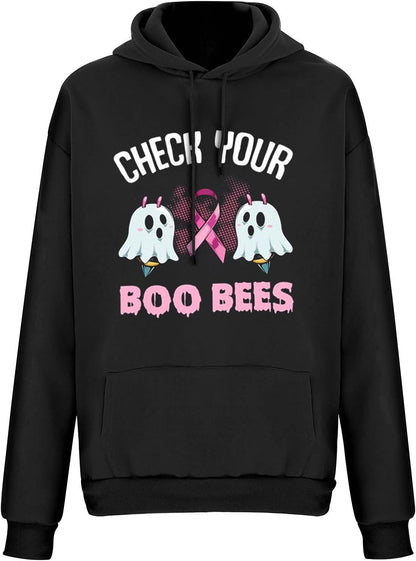 Pink Ribbon Breast Cancer Hoodie Sweatshirts for Women Casual Long Sleeve Funny Graphic Printed Pullover Sweater