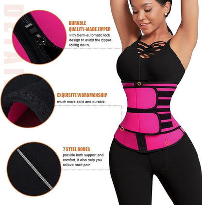Waist Trainer for Women, Latex Waist Cincher Corset with Zipper, Tummy Control Shapewear Belt for Workout, Red, M